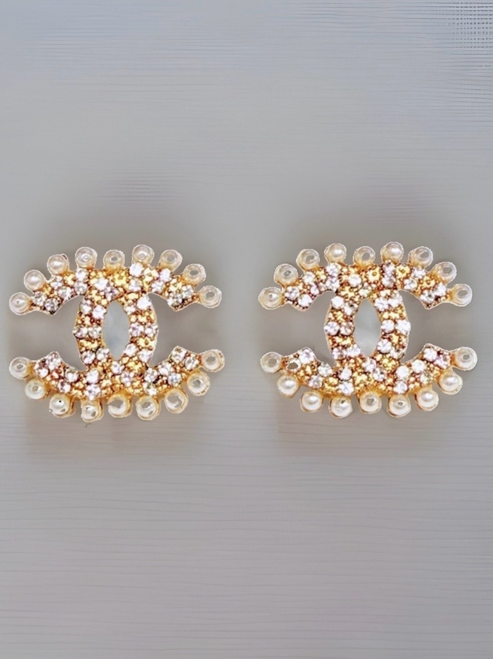 Gold and Pearl elegant Embellished faux famous brand logo Earrings